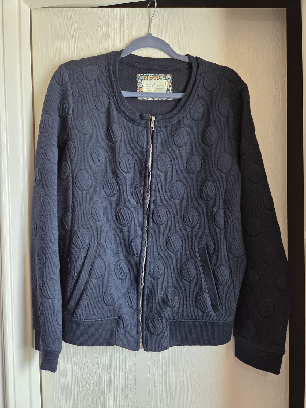 Classic Navy Textured Zip-Front Bomber Jacket